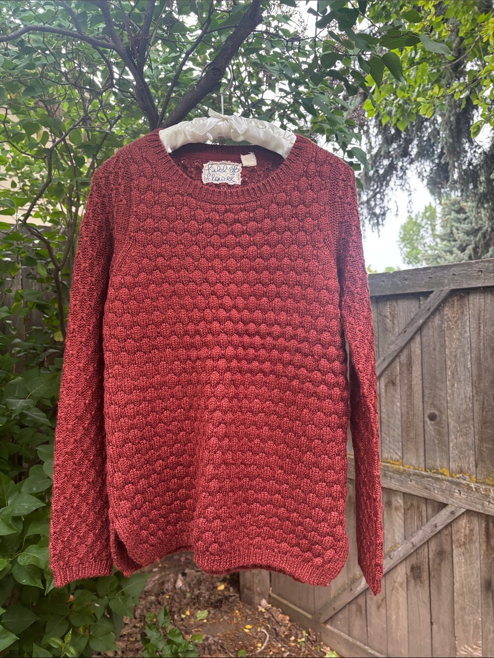 Anthropologie Textured Bubble Stitch Crewneck Sweater by field and flower - Rust